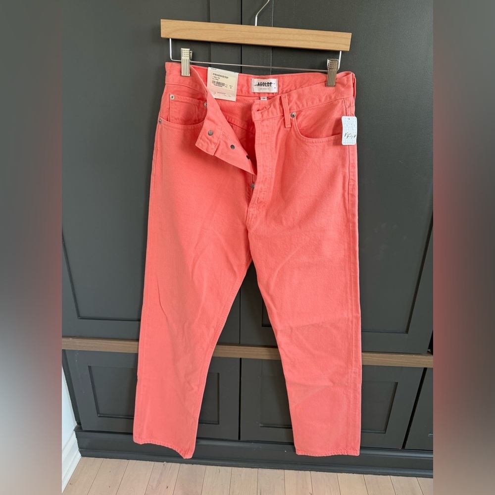 AGOLDE 90s Pinch Waist High Rise Straight •28 • NWT Salmon Pink/Peach - Picture 8 of 15